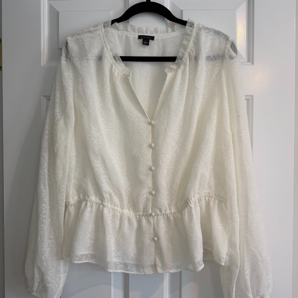 Ann Taylor Chiffon Ruffle Blouse Winter White XL NWOT